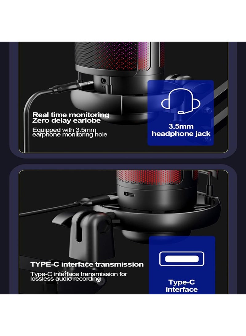 FH  Gaming PC USB Microphone,Podcast Condenser Mic with Boom Arm,Pop Filter,Mute on for Streaming,Online Chat, RGB Computer Mic for PS4/5 PC Gamer Youtuber (White) - Image 4