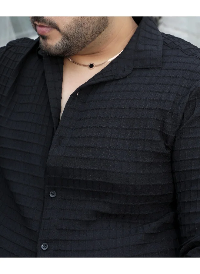 Instafab Plus Men's Midnight Black Embossed Graph Check Shirt