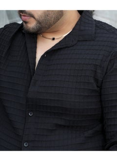 Instafab Plus Men's Midnight Black Embossed Graph Check Shirt  - Image 4