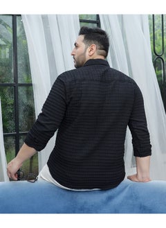 Instafab Plus Men's Midnight Black Embossed Graph Check Shirt  - Image 1