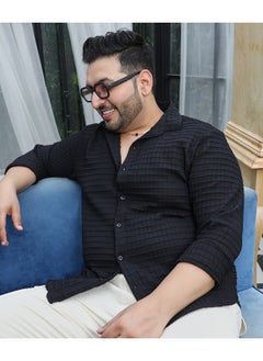 Instafab Plus Men's Midnight Black Embossed Graph Check Shirt  - Image 2