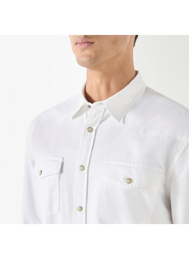 Iconic Iconic Regular Fit Solid Shirt with Long Sleeves and Pockets  - Image 4