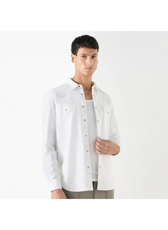 Iconic Iconic Regular Fit Solid Shirt with Long Sleeves and Pockets