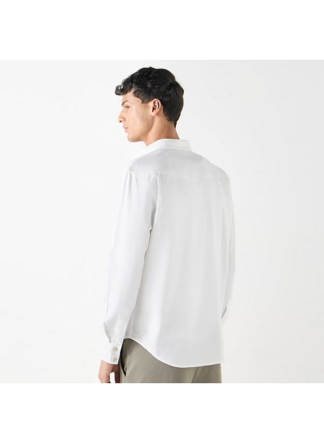 Iconic Iconic Regular Fit Solid Shirt with Long Sleeves and Pockets  - Image 3