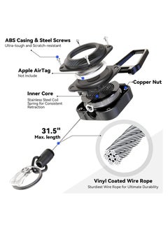 Y&D Airtag Retractable Keychain, Heavy Duty Carabiner Badge Holder with 31.5'' Wire Rope, 8 oz Tactical ID Reel for Apple Air Tag, Black  - Image 3