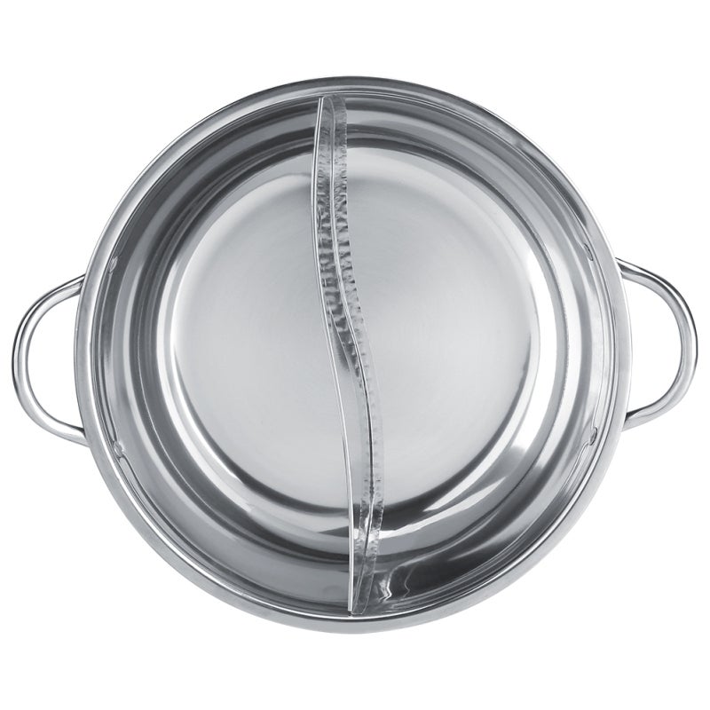 Dual Flavor Hot Pot 32cm: Extra Thick Stainless Steel, Uniform Heat Absorption - Hollow Low-Heat Handle, Non-Stick Easy Clean Divided Hot Pot for Family Home Kitchen, Restaurant Use, Induction & Gas H - Image 4