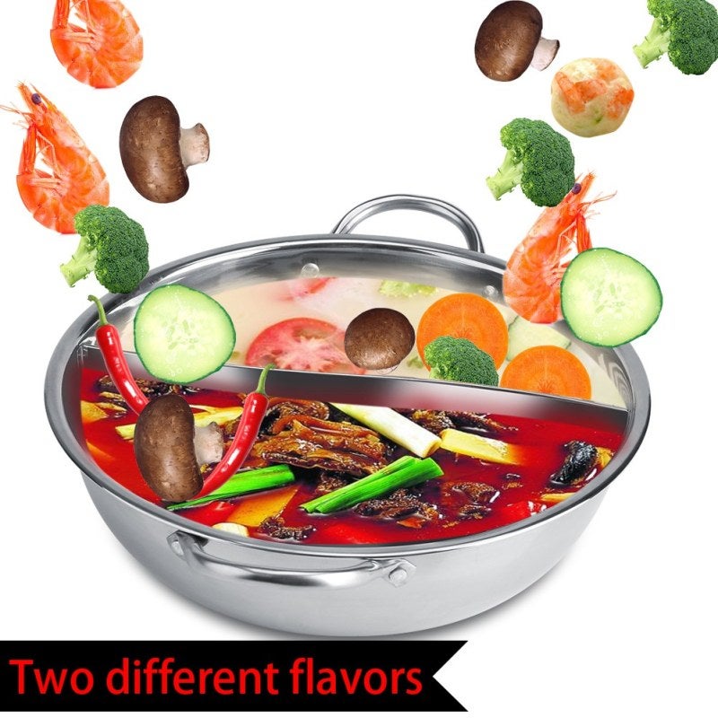 Dual Flavor Hot Pot 32cm: Extra Thick Stainless Steel, Uniform Heat Absorption - Hollow Low-Heat Handle, Non-Stick Easy Clean Divided Hot Pot for Family Home Kitchen, Restaurant Use, Induction & Gas H - Image 5