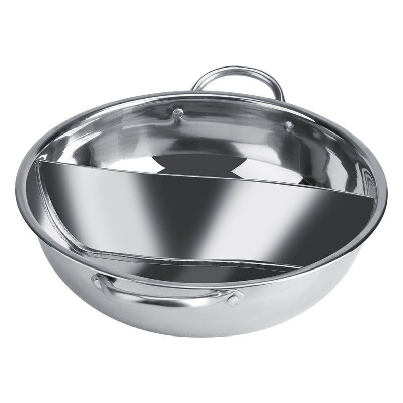 Dual Flavor Hot Pot 32cm: Extra Thick Stainless Steel, Uniform Heat Absorption - Hollow Low-Heat Handle, Non-Stick Easy Clean Divided Hot Pot for Family Home Kitchen, Restaurant Use, Induction & Gas H - Image 3