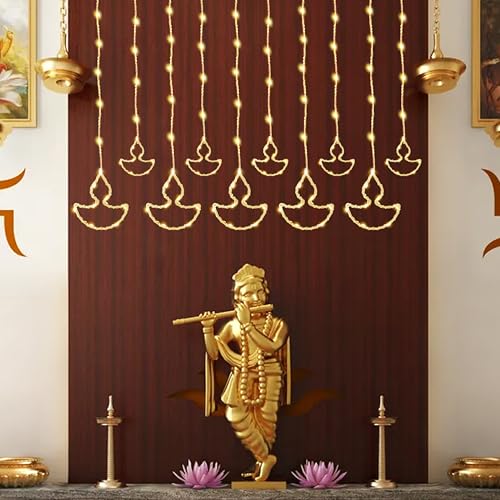 Gesto 10 Diya Curtain Lights – 111 SMD LED Warm White Fairy Lights with 8 Flashing Modes | AC Powered Diya Lights for Home,Balcony,Mandir, Pooja Room,Wedding,Diwali Decoration & Festival Decor (11 Ft) - Image 3