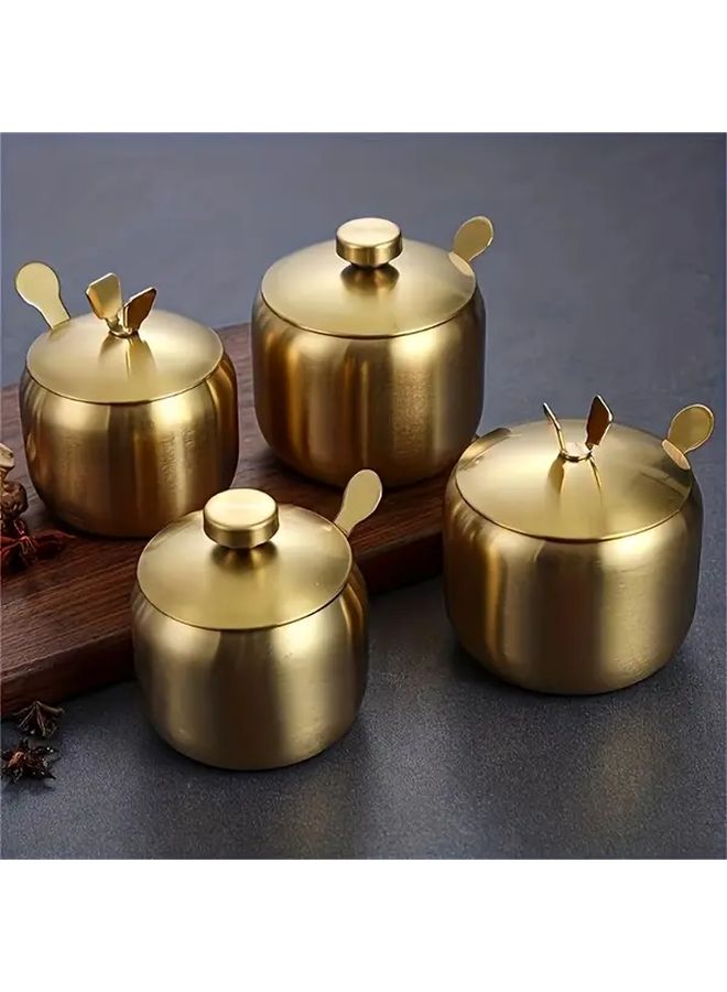 Multipurpose Stainless Steel Sugar Bowl With Lid 1pc Seasoning Jar For Salt Pepper And Monosodium Glutamate Kitchen Organizer With Spoon - Image 4