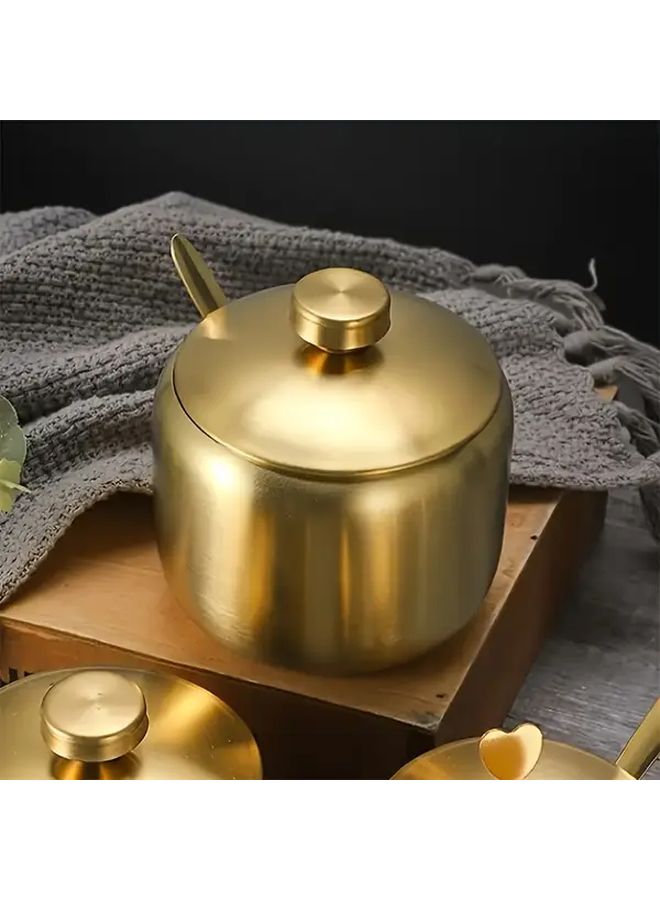 Multipurpose Stainless Steel Sugar Bowl With Lid 1pc Seasoning Jar For Salt Pepper And Monosodium Glutamate Kitchen Organizer With Spoon - Image 3