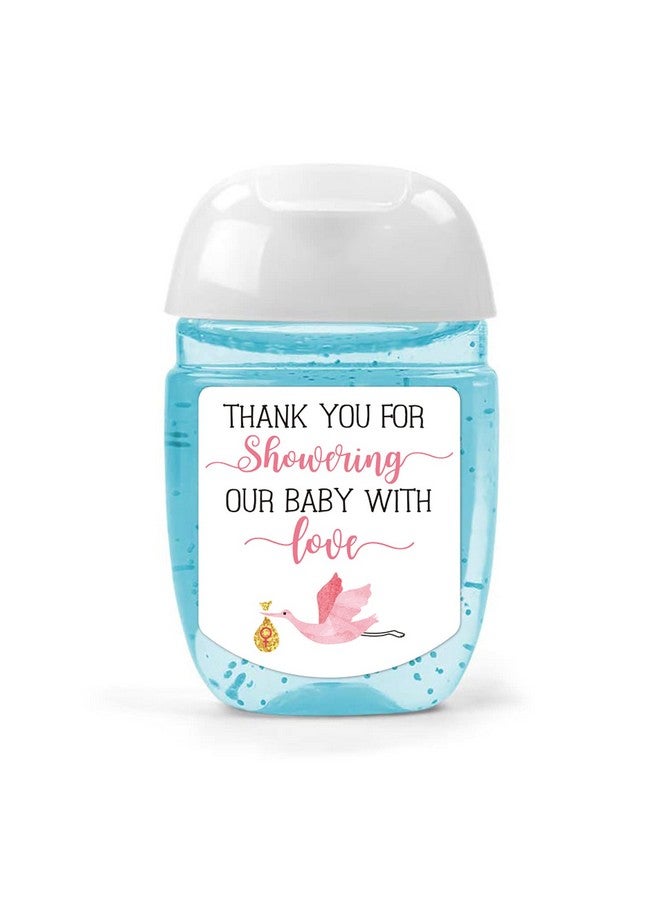 EKSPLODI Hand Sanitizer Labels Thank You for Showering Our Little One with Love Stickers, Baby Shower Favor Stickers, Baby Shower Party Favors for Girl. - Image 1