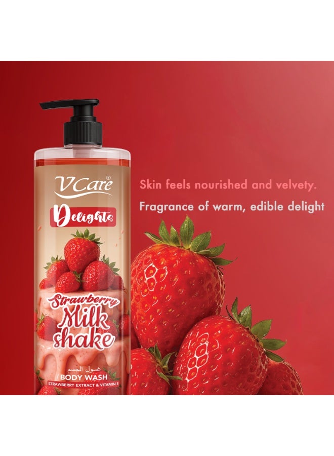 VCare V Care Delight Strawberry Milkshake Body Wash 1L - Gourmand Fragrance, Deep Cleansing & Moisturizing, Rich Lather Non-Drying Formula - Image 4