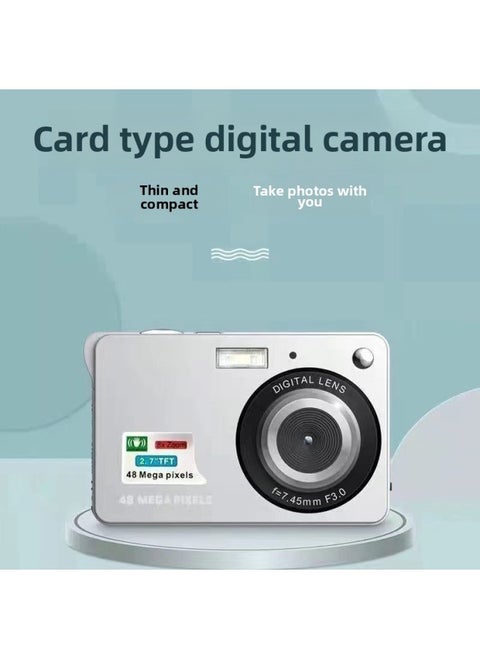 Retro CCD4K Digital Camera Campus Mini HD High Pixel Small Student Party Entry Level Card Player-Body Color:[silver 4800w 2.7inch Screen/recommended]-package 1