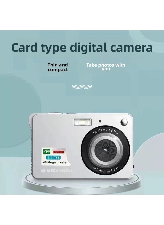 Generic Retro CCD4K Digital Camera Campus Mini HD High Pixel Small Student Party Entry Level Card Player-Body Color:[silver 4800w 2.7inch Screen/recommended]-package 1  - Image 1