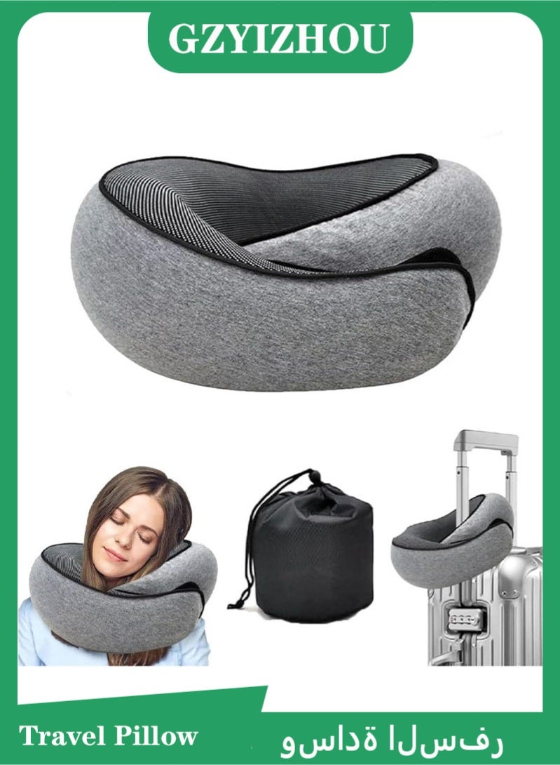 جايزهو وسادة الرقبة للسفر، وسادة الرقبة للسفر، وسادة ميموري فوم للطائرات، وسادة ميموري فوم للبالغين لدعم الرأس والرقبة للطائرة والمكتب والسيارات للنوم والراحة (رمادي غامق) - Image 1