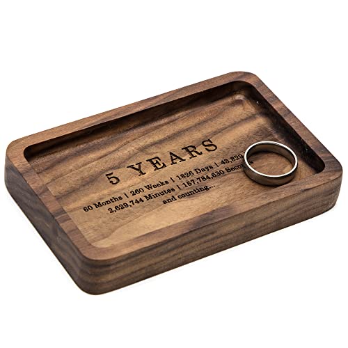 MUUJEE Ring Dish - Engraved Rectangle Wood Tray Small Jewelry Dish 5 Year Wedding Anniv Gifts Ideas (Small - 5.5 x 3.5 inches) - Image 1