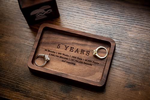 MUUJEE Ring Dish - Engraved Rectangle Wood Tray Small Jewelry Dish 5 Year Wedding Anniv Gifts Ideas (Small - 5.5 x 3.5 inches) - Image 4