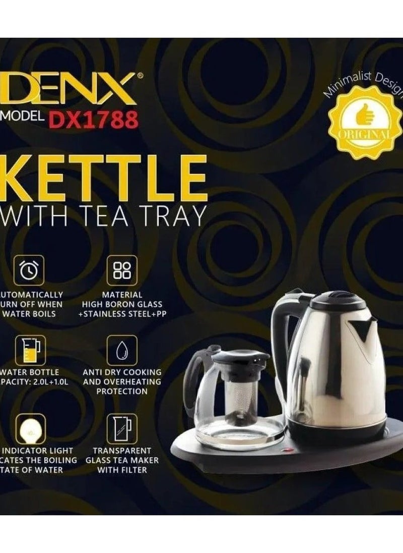 Denx Kettle With Tea Tray, Electric Kettle With Tea Tray And Automatic Shut-Off Feature, Transparent Glass Tea Maker With Filter - Image 2