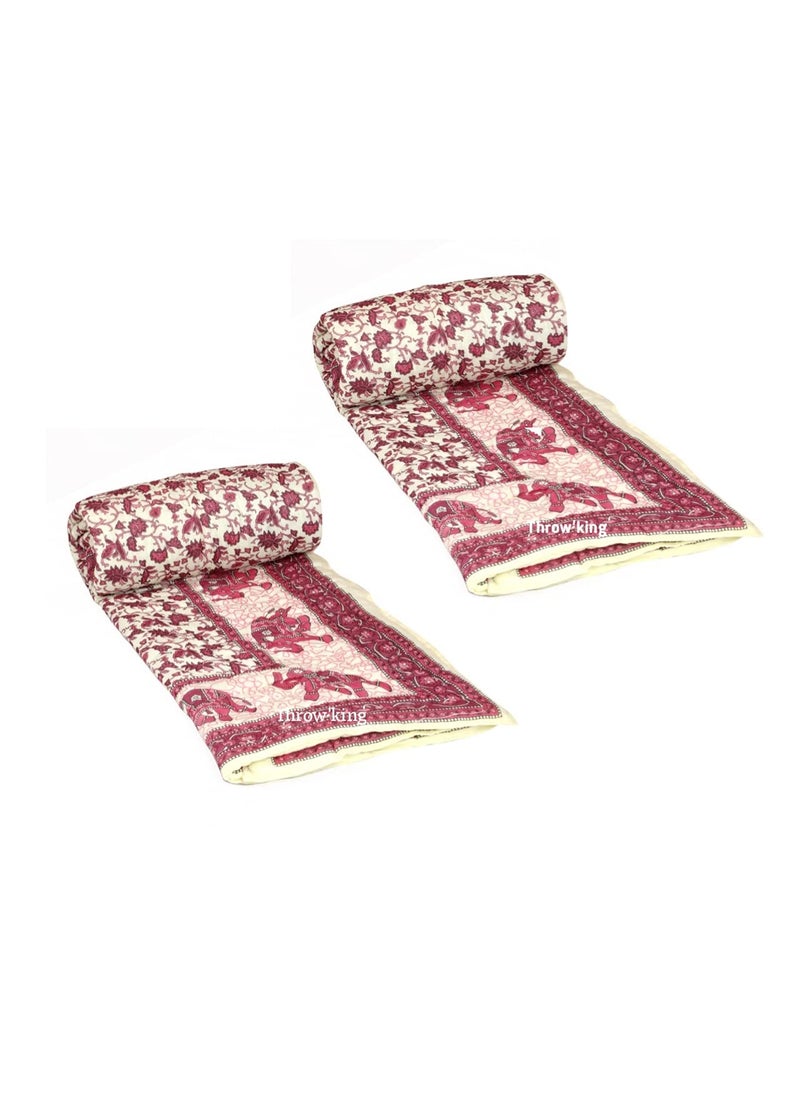 THROW KING THROW KING Jaipuri RajaiRazai Shade Single Bed Pure Cotton Jaipuri RazaiRajaiQuiltBlanketDohar55X85 inch Set of 2  - Image 1