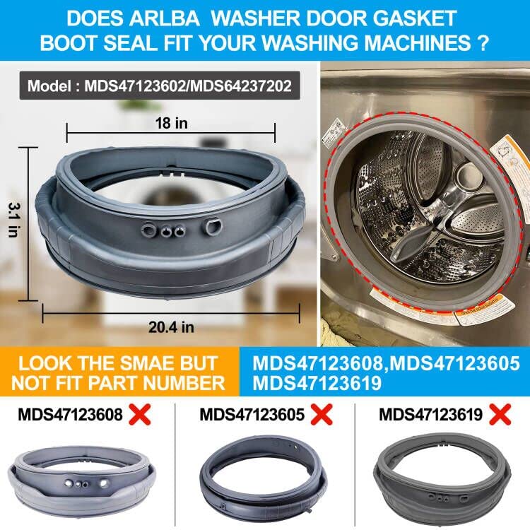 ARLBA ترقية Mds47123602 غسالة الباب طوقا التمهيد ختم الحجاب الحاجز بيلو متوافق مع Lg / كينمور غسالة المطاط التمهيد ختم Mds64237202 Mds64237201 Ps3535210 1529948 Ap5218575 Wm3250Hwa Wm3050Cw Wm2701Hv - Image 2