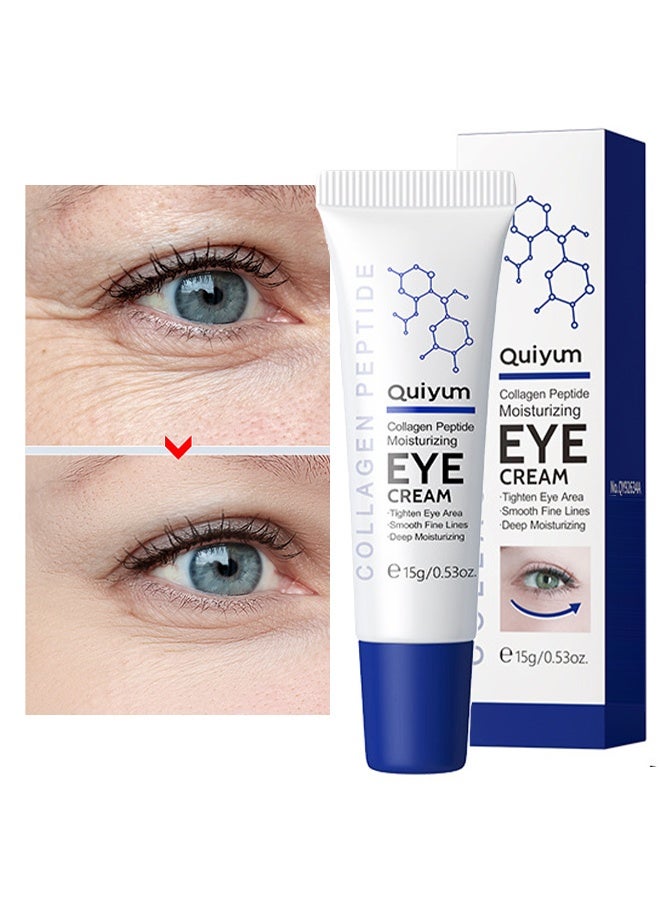 QUIYUM Moisturizing Collagen Peptides Eye Cream ,for Dark Circles and Puffy Eyes, Anti Wrinkle Eye Cream, Crow's Feet, and Eye Bags, Caffeine Eye Cream, All Skin Types 15g - Image 1