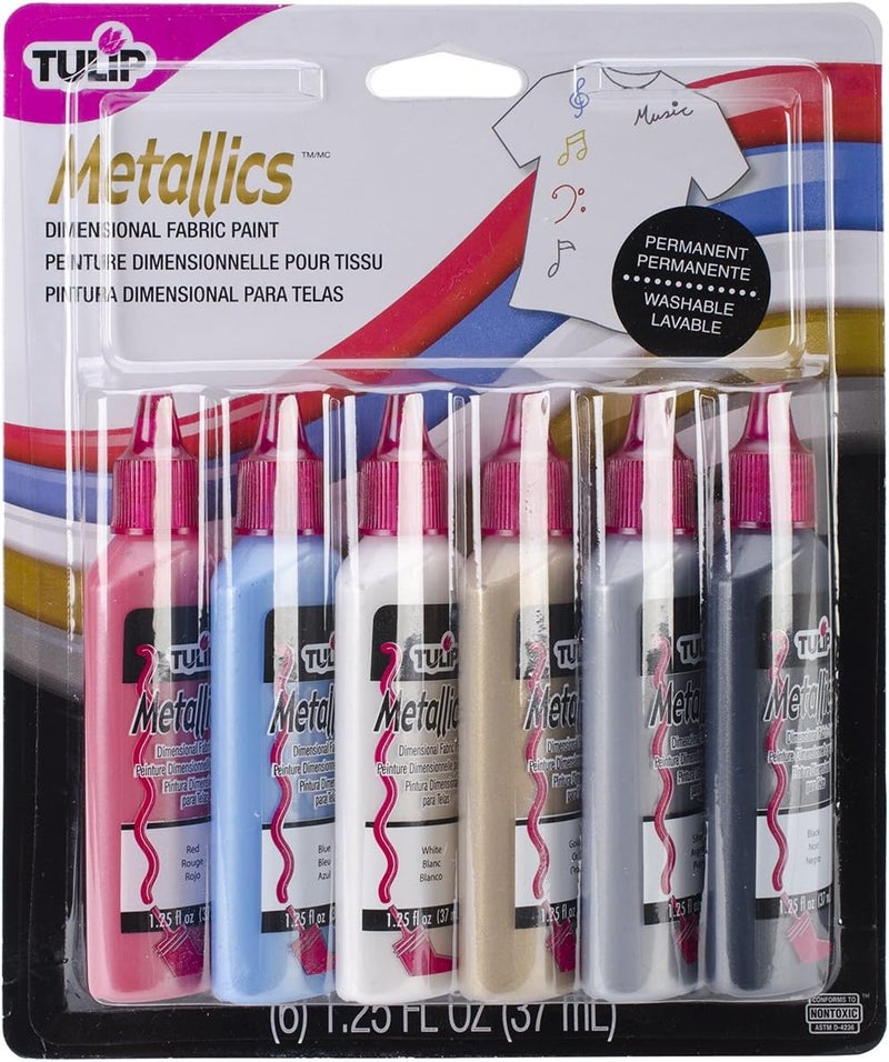 TULIP 17581 Dimensional Metallic Fabric Paint Set - 6 Pack of Vibrant Colors - Image 1