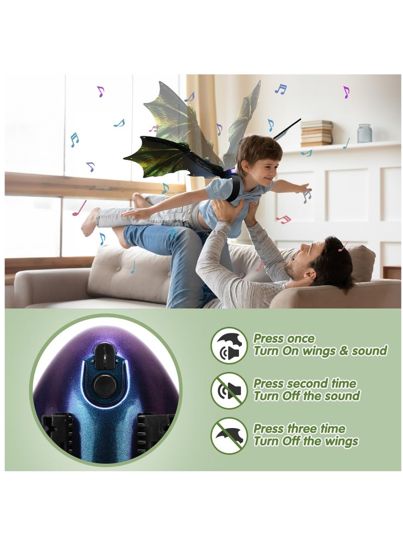 Loquat Electric Dragon Wings Costume for Boys, Green Moving Dargon Wings  Cosplay Dinosaur Costume Light Up Fairy Wings with Lights Music, LED Wings Electric Mechanical Evil Wings for Kids Dress Up - Image 4