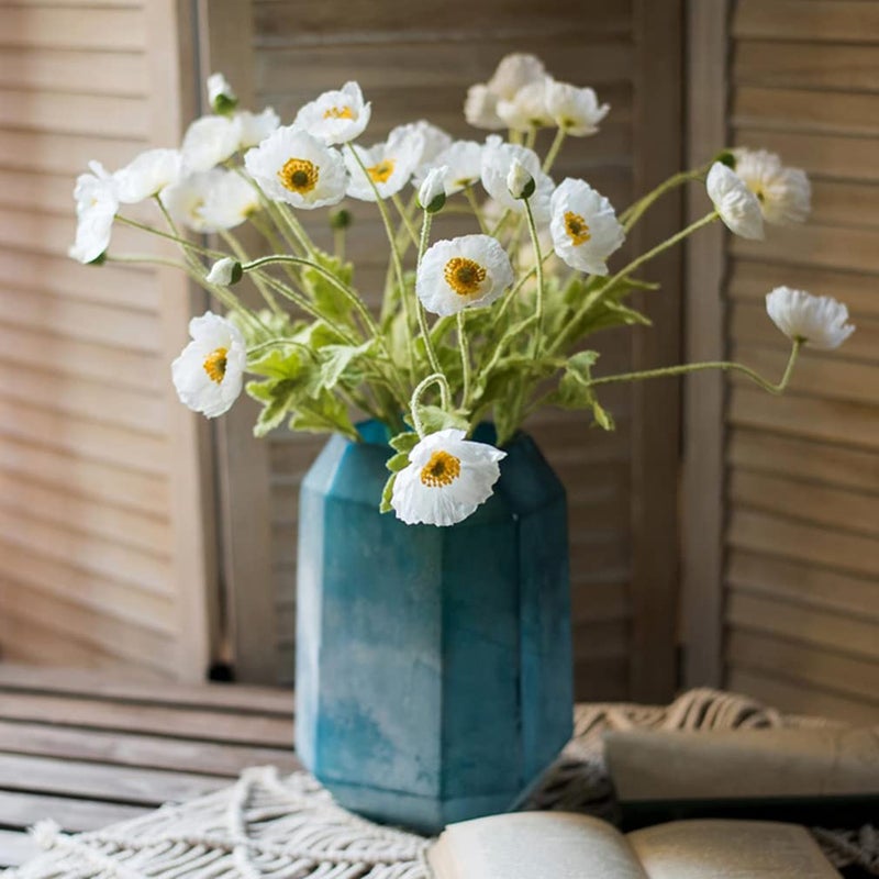 DUYONE Artificial Flowers 6 Stems Poppy Silk Bouquetfor Wedding Home Party DecorationTable Centerpiece ArrangementWhite