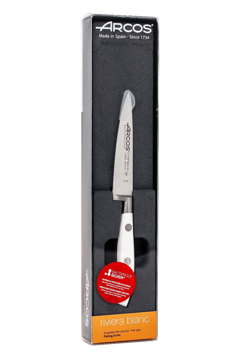 Arcos Forged Knife 4 Inch Stainless Steel. Kitchen Knife for Peeling Fruits and Vegetables. Ergonomic Polyoxymethylene Handle and 100mm Blade. Series Riviera Blanc. Color White - Image 5