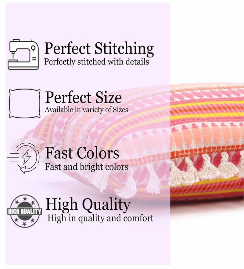 STITCHNEST أغطية وسائد هندسية وردية مجموعة من 2 - 16x16 بوصة | قماش منسوج مع خيوط | أغطية وسائد زخرفية للكنبة، السرير، غرفة المعيشة وديكور المنزل - Image 2