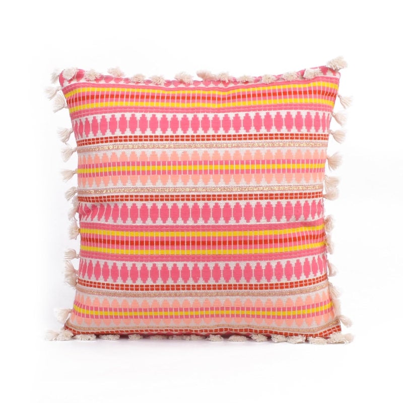 STITCHNEST أغطية وسائد هندسية وردية مجموعة من 2 - 16x16 بوصة | قماش منسوج مع خيوط | أغطية وسائد زخرفية للكنبة، السرير، غرفة المعيشة وديكور المنزل - Image 4