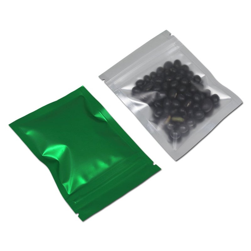 FERENLI FERENLI 100 Pcs Mylar Zipper Lock Food Storage Bag Matte Aluminum Foil Airtight Bag with Front Window Plastic Packaging Pouch for Zip Flat Heat Seal Lock Resealable (7.5x10cm (3x3.9 inch)  Green)  - Image 1