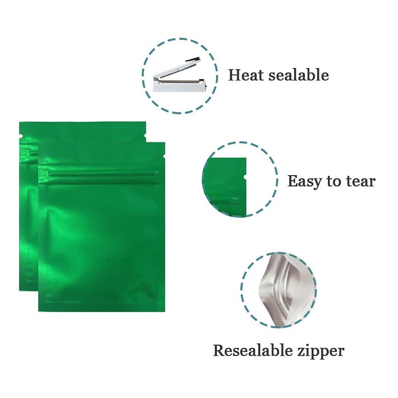 FERENLI FERENLI 100 Pcs Mylar Zipper Lock Food Storage Bag Matte Aluminum Foil Airtight Bag with Front Window Plastic Packaging Pouch for Zip Flat Heat Seal Lock Resealable (7.5x10cm (3x3.9 inch)  Green)  - Image 3