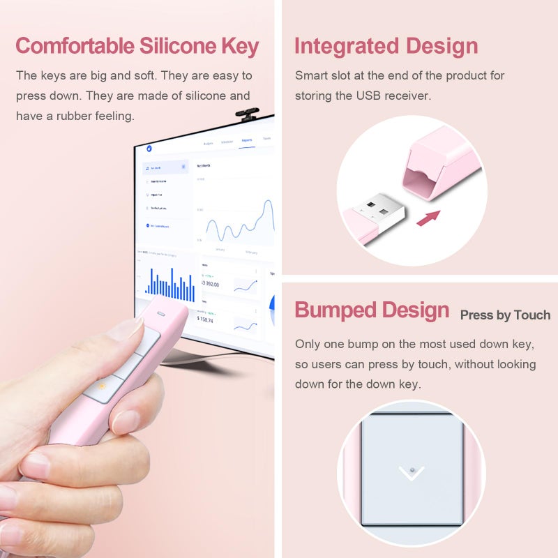Norwii N26 Wireless Presentation Clicker, Presentation Remote, PowerPoint Clicker with Pointer for PowerPoint Presentations, Power Point Clicker Wireless Presenter Remote - Pink - Image 5