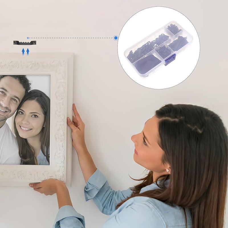 Heavy Duty Picture Hanging Kit with Turn Buttons and Back Plates for Home Office Gallery Easy to Install Includes Screws Nails Storage Box - Image 3