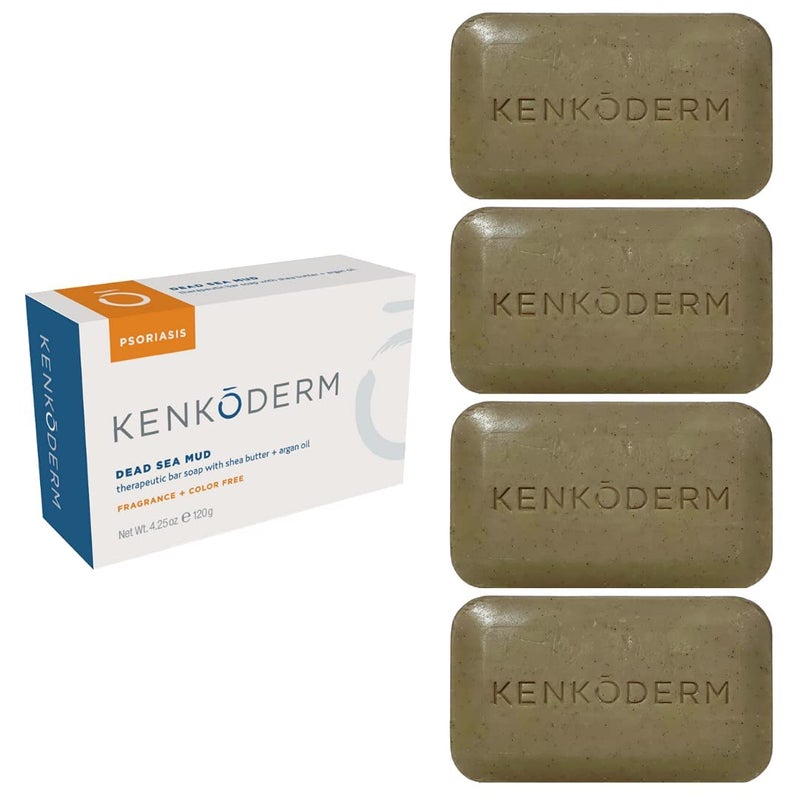 Kenkoderm Psoriasis Dead Sea Mud Soap with Argan Oil  Shea Butter 425 oz 4 Bars Dermatologist Developed Skin Care for Soothing  Moisturizing Psoriasis Eczema  Rosacea Fragrance  Color Free