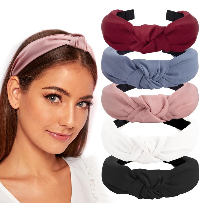 5 Pack Wide Fabric Knotted Headbands for Women Fashion Head Bands for Womens Hair Headbands Non Slip for Thick Thin Hair Accessories