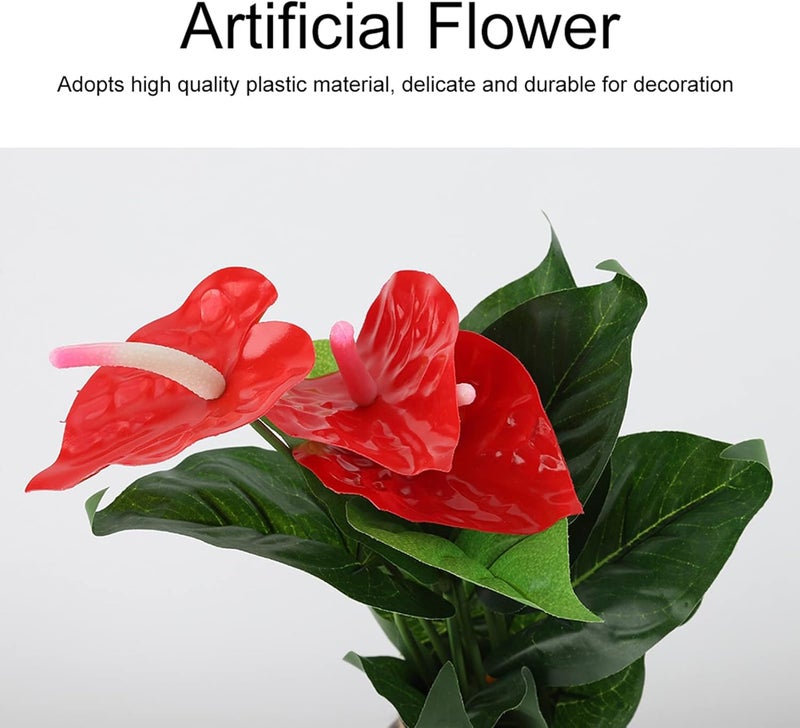 Dioche Flowers, Artificial Flower Bouquet Fake Flowers for Decoration Red Anthurium Flowers for Wedding Home Garden Decor - Image 4
