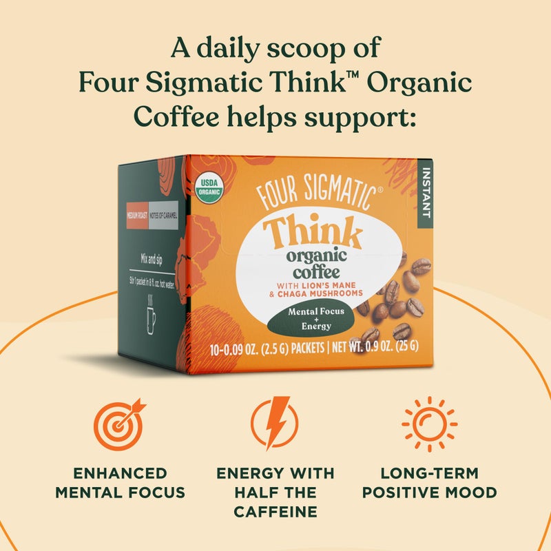 Four Sigmatic Focus Organic Mushroom Coffee | Instant Mushroom Coffee Mix with Lion's Mane, Chaga and Rhodiola for Better Focus and Immune Support | 10 Packets - Image 5