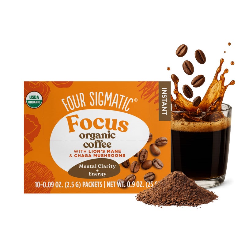 Four Sigmatic Focus Organic Mushroom Coffee | Instant Mushroom Coffee Mix with Lion's Mane, Chaga and Rhodiola for Better Focus and Immune Support | 10 Packets - Image 1
