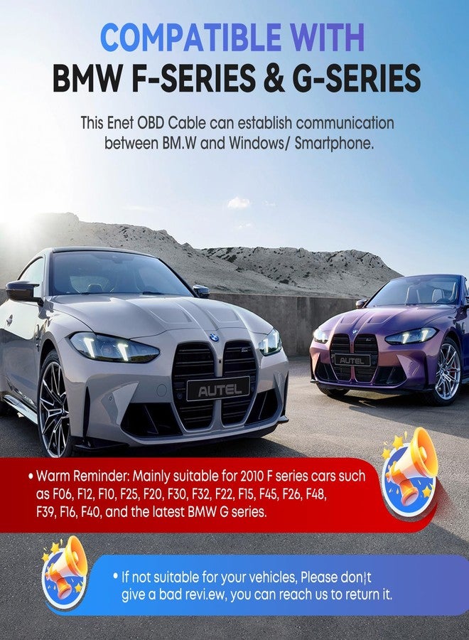 Autel Enet OBD 2 Cable for BMW F G Series Coding, Ethernet to OBD II OBDII Interface Cable, Compatible with BMW Software E-SYS ICOM ISTA+, Programming/Refresh Hidden Function, High Speed, 6.6ft/ 2M - Image 4