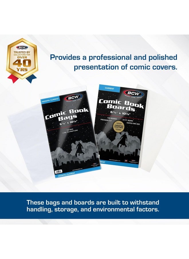 BCW Current Comic Boards and Bags Combo | 100 Polypropylene Comic Bags & Backer Boards | Acid-Free Archival Quality | Crystal Clear | Preserves Collectible Comics | Fits Standard Comic Storage Boxes - Image 2