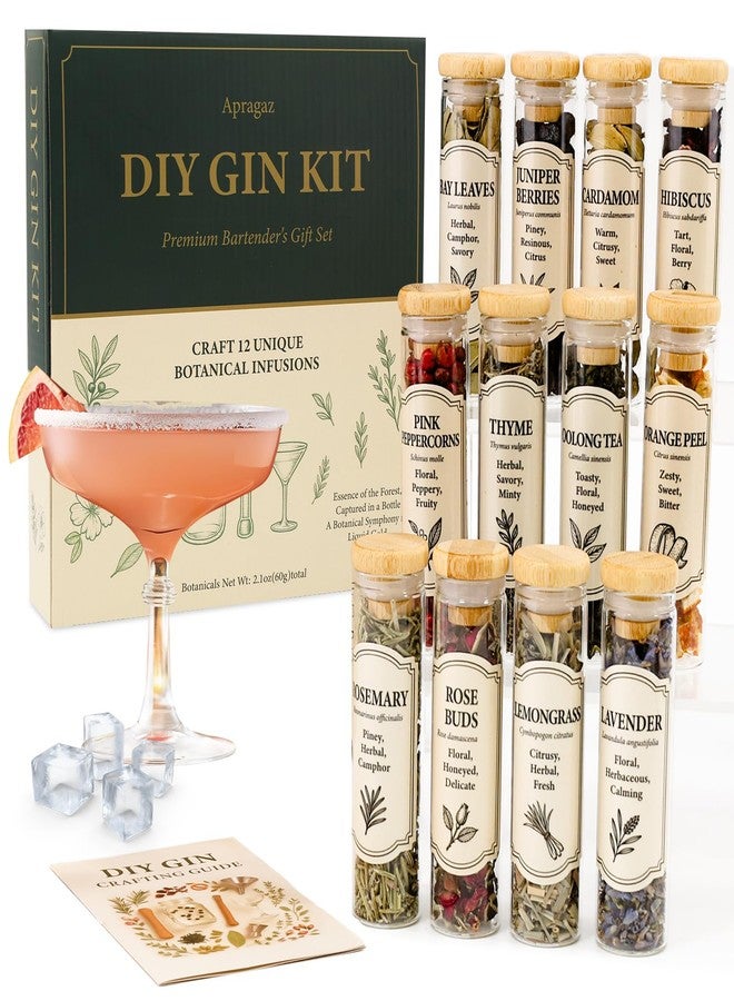 Apragaz Gin Making Kit, DIY Gin Infusion Kit with 12 Botanicals and Recipe Guide, Make Your Own Flavored Gin for Gin Lovers and Drinkers, Gin & Tonic, Cocktail - Christmas, Birthday Gift for Men, Women - Image 1