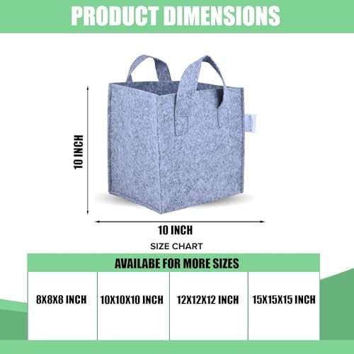 Oriley Grow Bag Heavy Duty Geo Fabric Plants Flower Growing Bags Floor Standing Mount Type for Home Garden Balcony Nursery (Grey, Square, 300 GSM 10x10x10 inch Pack of 3) - Image 2