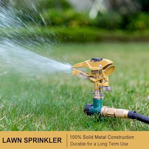 FANHAO Heavy Duty Pulsating Impact Sprinkler on Spike Base 100 Metal Impact Sprinkler with 360 Adjustable Spray Pattern for Large Area Lawn Yard Irrigation Covers Up to 5800 sq Ft - Image 3
