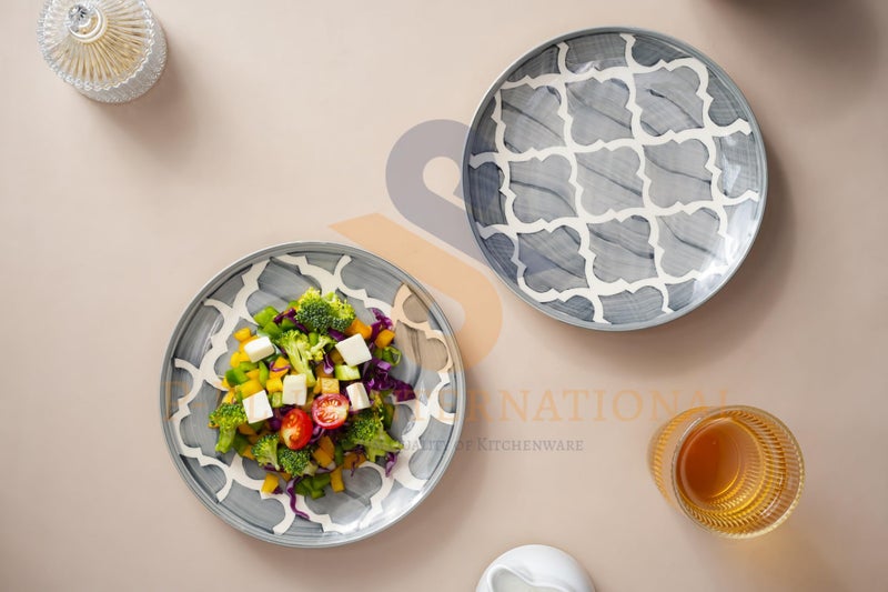 P-Plus International P-PLUS INTERNATIONAL Hand Painted Round Serving Dish | Ceramic Kitchen Accessory | Serving Plates for Salad, Pasta, Cake, Snacks | 8 Inch 20.5 CM | Microwave Safe (Grey, Set of 4) - Image 4