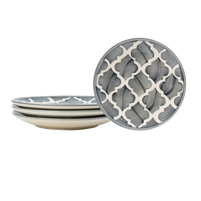 P-Plus International P-PLUS INTERNATIONAL Hand Painted Round Serving Dish | Ceramic Kitchen Accessory | Serving Plates for Salad, Pasta, Cake, Snacks | 8 Inch 20.5 CM | Microwave Safe (Grey, Set of 4) - Image 1