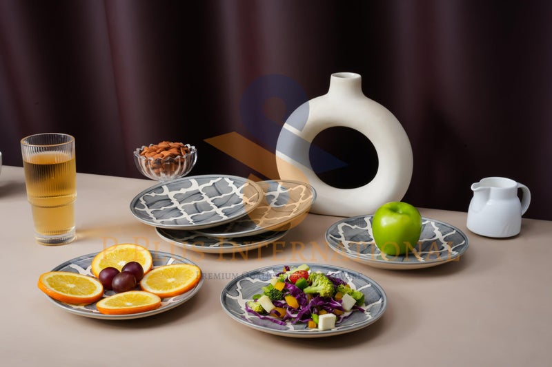 P-Plus International P-PLUS INTERNATIONAL Hand Painted Round Serving Dish | Ceramic Kitchen Accessory | Serving Plates for Salad, Pasta, Cake, Snacks | 8 Inch 20.5 CM | Microwave Safe (Grey, Set of 4) - Image 5