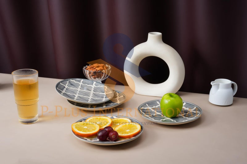 P-Plus International P-PLUS INTERNATIONAL Hand Painted Round Serving Dish | Ceramic Kitchen Accessory | Serving Plates for Salad, Pasta, Cake, Snacks | 8 Inch 20.5 CM | Microwave Safe (Grey, Set of 4) - Image 3